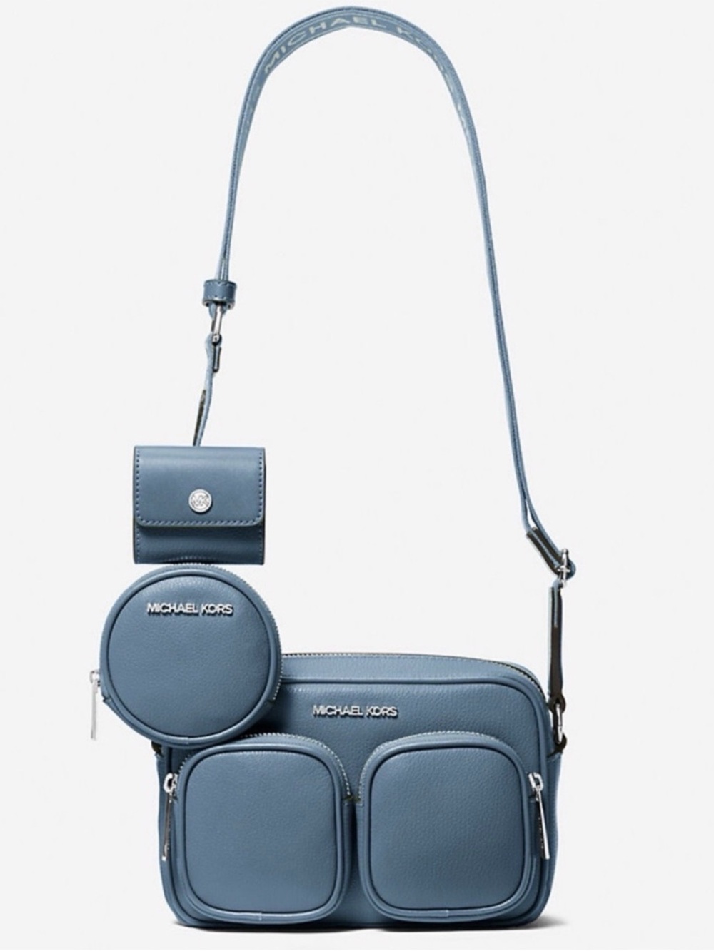 Michael Kors jet set travel medium leather Blue Multi-Pocket Crossbody Bag
